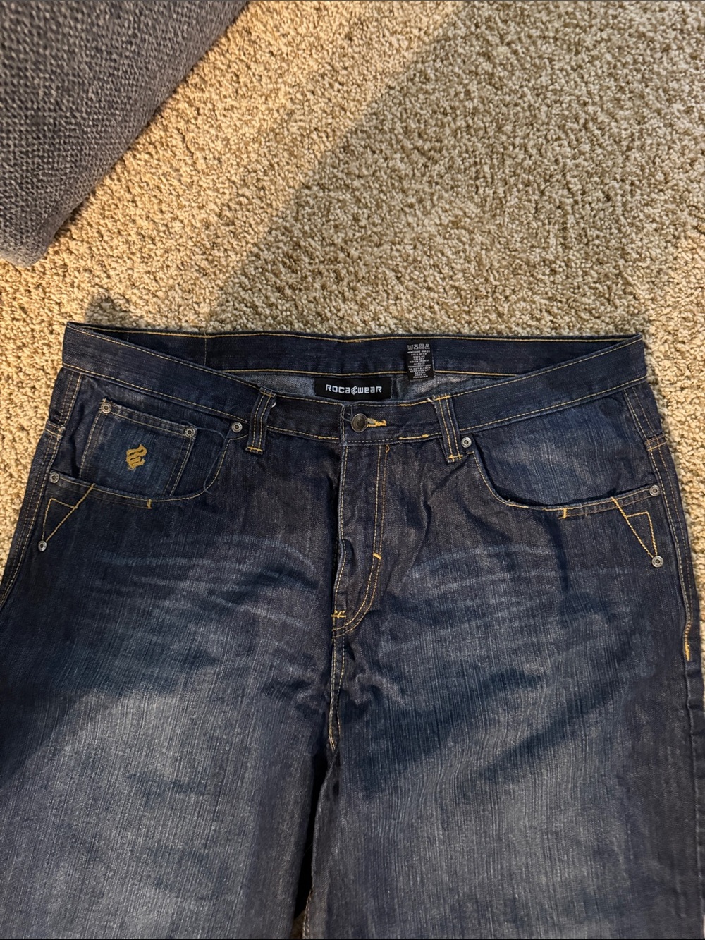Rocawear Dark Blue Denim Shorts with Contrast Stitching - Picture 4 of 6